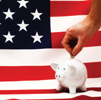 American flag & piggy bank